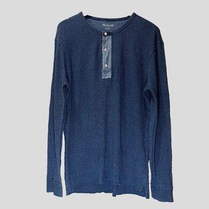 Madewell Long Sleeve T-Shirt Men Large Blue Waffle Knit Henley Pullover Ribbed